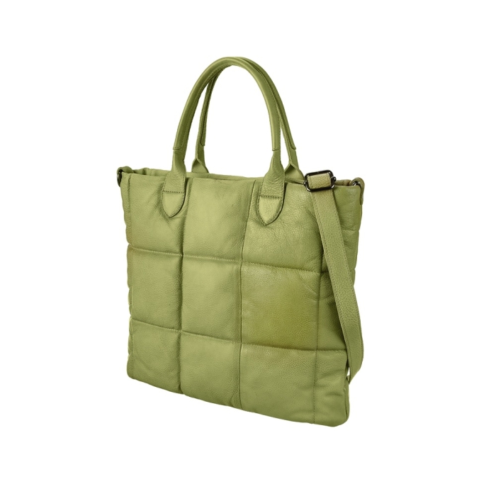 Rückansicht der Viola Lime Handtasche aus Rindsleder